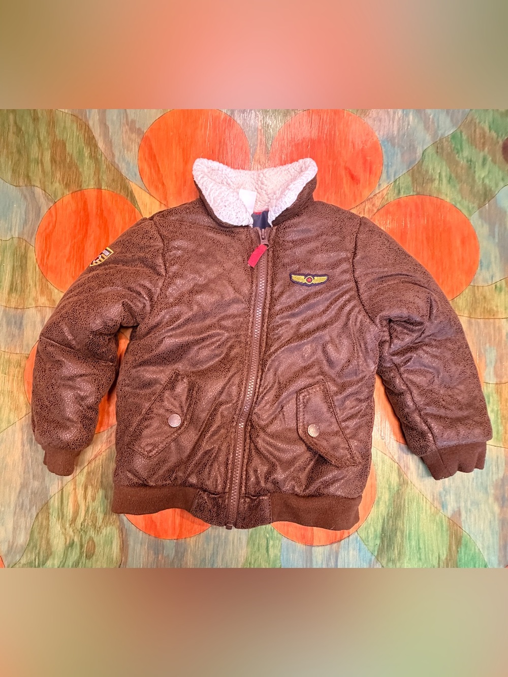 Little Me Sz 4T Boys Aviator Jacket Pilot Flight Top Gun Faux Fur Leather Bomber